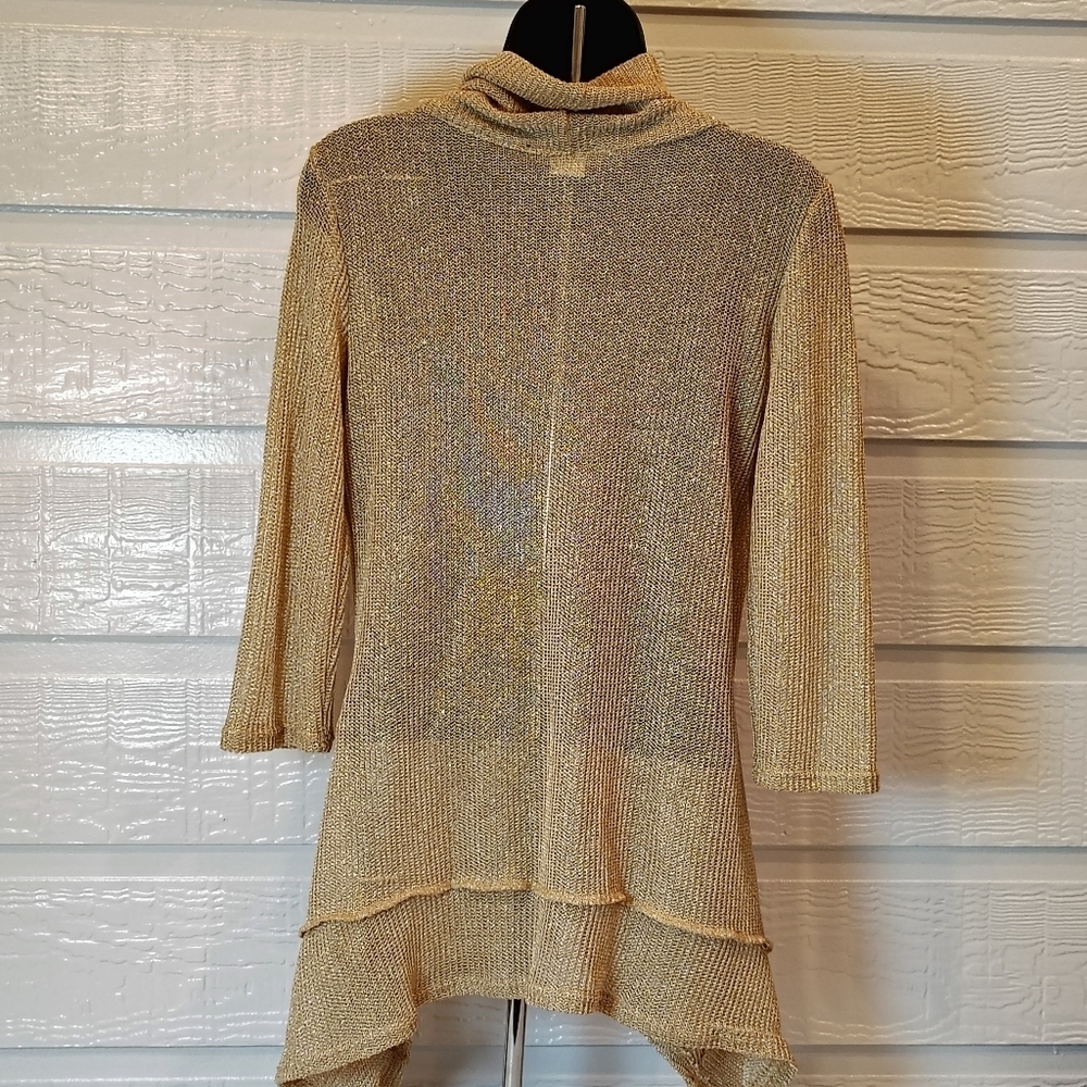 Coco Bianco Women's Small Gold Metallic Cowl Neck Sweater Y2K Grail Art To Wear - Picture 5 of 8